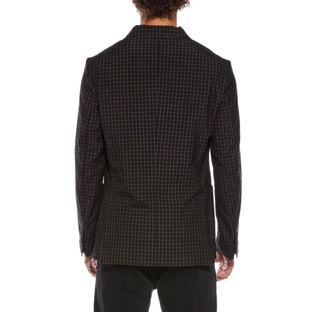 Brioni Mens Wool & Silk-Blend Check Pattern Blazer, Grey